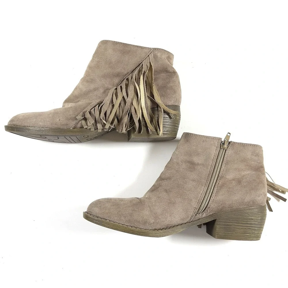 American Eagle Women's‎ Fringe Ankle Boots Tan Faux Suede Booties 9